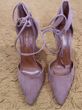 Shoe Republic LA Dusty Mauve Pointed Toe Lace-Up Heels